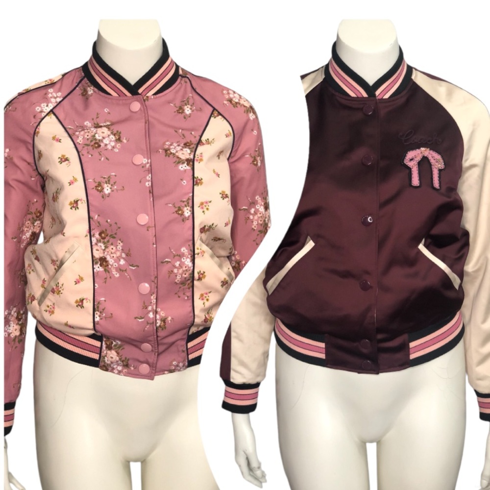 Coach Reversible Satin Varsity Style Bomber Jacket